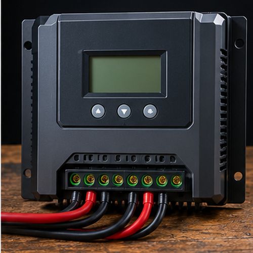 Solar charge controller with cables wired into its terminals